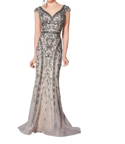 Ivonne D Embroidered Mermaid Gown In Smoke