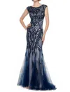 Ivonne D Hand Beaded Tulle Trumpet Gown In Midnight/nude