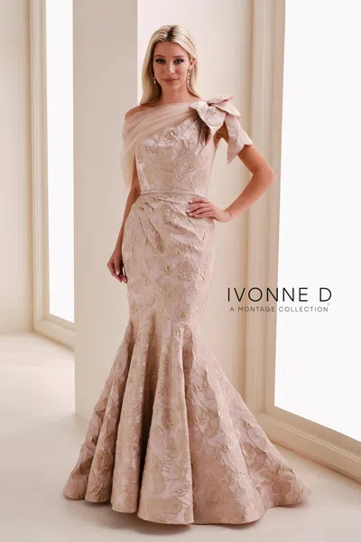Ivonne D Id1201 Floral Mermaid Formal Long Evening Dress In Gold