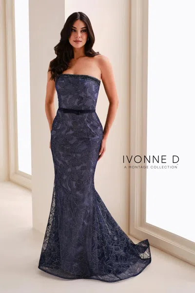 Ivonne D Id1203 Fitted Formal Long Evening Dress In Blue