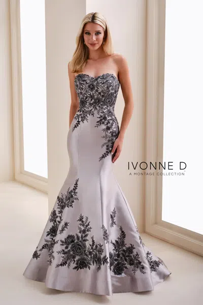 Ivonne D Id1205 Metallic Lace Applique Long Formal Dress