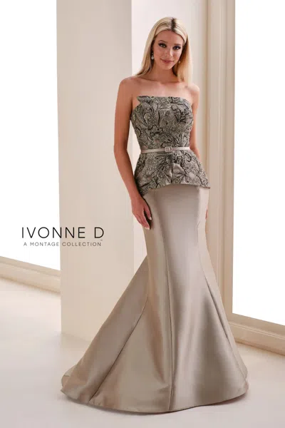 Ivonne D Id1207 Beaded Sequin Formal Long Evening Dress In Brown