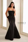 Ivonne D Id1401 Long Mermaid Formal Beaded Applique Dress In Black