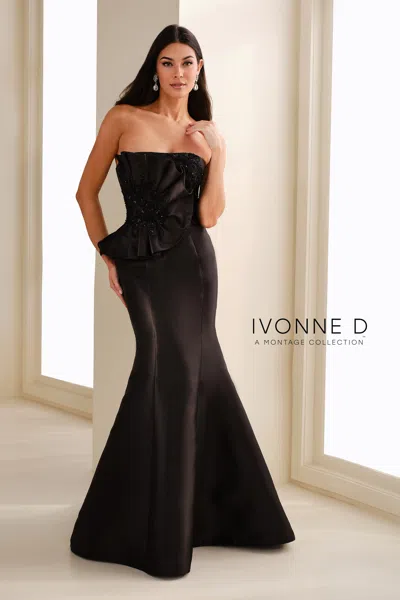 Ivonne D Id1401 Long Mermaid Formal Beaded Applique Dress In Black