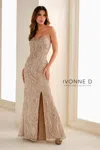 Ivonne D Id1404 Fitted Long Formal Beaded Sequin Prom Gown In Gray