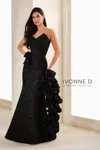 Ivonne D Id1405 Long Mermaid Formal Floral Evening Dress In Black