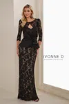 Ivonne D Id1406 Fitted Long Formal Peplum Evening Dress In Black