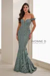 Ivonne D Id1407 Long Mermaid Formal Beaded Lace Evening Gown In Multi