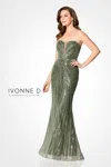 Ivonne D Id305 Beaded Formal Long Sequin Evening Gown In Green