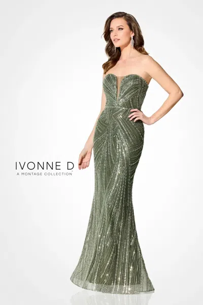 Ivonne D Id305 Beaded Formal Long Sequin Evening Gown In Green
