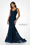 Ivonne D Id306 Long Beaded Sequin Mermaid Formal Dress In Blue