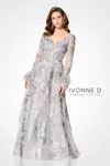 Ivonne D Id307 Long Sleeve Mother Of The Bride Formal Dress In Gray