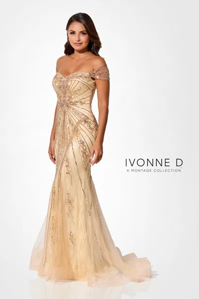 Ivonne D Id320 Long Mermaid Formal Lace Sequin Evening Dress In Brown