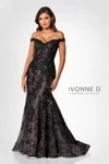 Ivonne D Id323 Sequin Long Formal Lace Applique Evening Gown In Multi