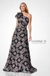 Ivonne D Id326 Long Formal A Line Metallic Evening Dress In Multi
