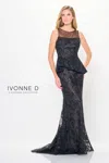 Ivonne D Id6206 Long Mermaid Formal Lace Peplum Evening Dress In Multi