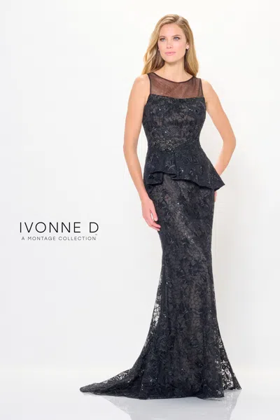 Ivonne D Id6206 Long Mermaid Formal Lace Peplum Evening Dress In Multi