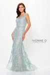 Ivonne D Id6207 Formal Long Mermaid Floral Lace Evening Dress In Blue