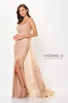 Ivonne D Id6209 Long Formal Lace Applique Overskirt Evening Gown In Gold