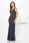 Ivonne D Id6211 Long Formal Beaded Evening Dress In Black