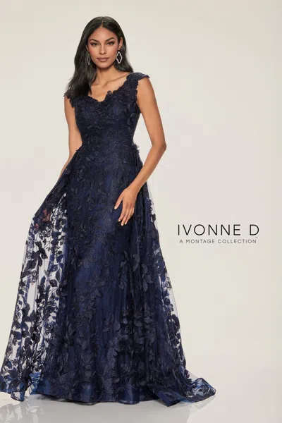 Ivonne D Id801 Long Mermaid Beaded 3d Floral Applique Formal Dress In Blue