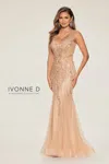 Ivonne D Id802 Beaded Sequin Long Formal Lace Evening Dress In Orange