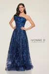 Ivonne D Id804 Pleated Long Formal A Line Evening Dress In Blue