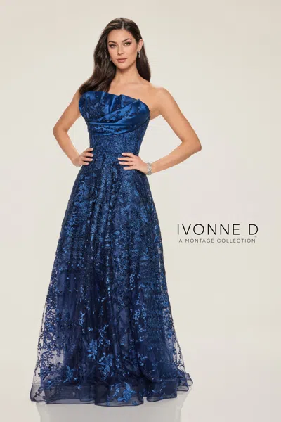 Ivonne D Id804 Pleated Long Formal A Line Evening Dress In Blue