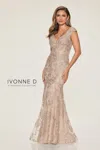 Ivonne D Id809 Long Formal Floral Lace Mermaid Evening Dress In Gold