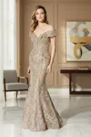 Ivonne D Id900 Long Formal Lace Sequin Evening Dress In Gold