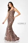 Ivonne D Id916 Mermaid Long Formal Lace Evening Dress In Brown