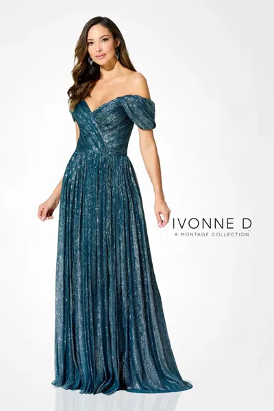 Ivonne D Id918 Glitter Long Formal Pleated Evening Dress