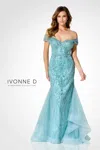 Ivonne D Id926 Long Mermaid Evening Beaded Formal Dress In Blue