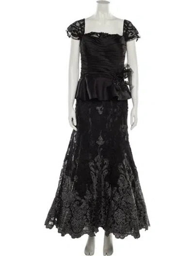 Pre-owned Ivonne D Lace Pattern Long Dress In Black