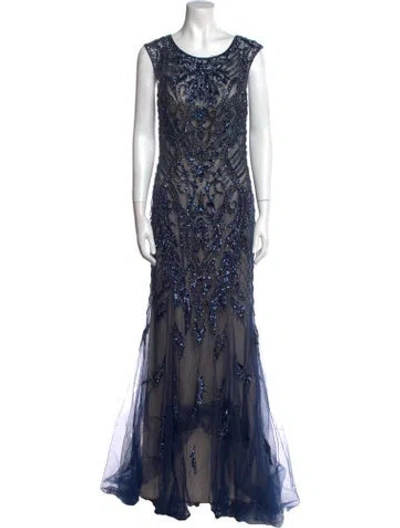 Pre-owned Ivonne D Lace Pattern Long Dress In Blue