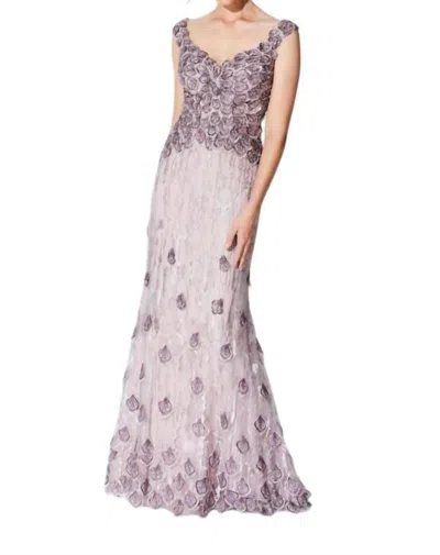 Ivonne D Off The Shoulder Lace Dress In Pink Topaz In Gray