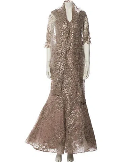 Pre-owned Ivonne D V-neck Long Dress W/ Tags In Neutral