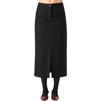 Ivonne Denim-style Column Skirt With Front Slit In Black