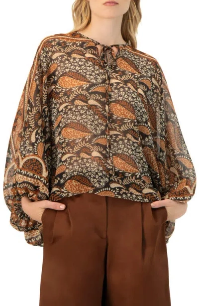 Ivonne Dolman Paisley Blouse With Neck Ties In Brown