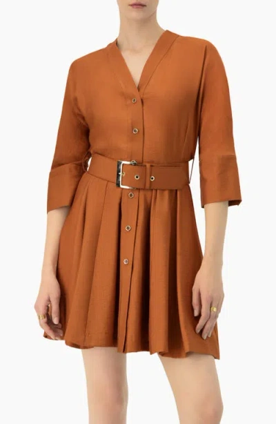 Ivonne Dolman Sleeve Solid Dress With Belt In Brown
