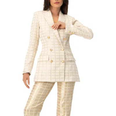 Ivonne Double-breasted Check Blazer With Gold Buttons