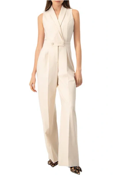 Ivonne Double Breasted Shawl Collar Jumpsuit In Neutral