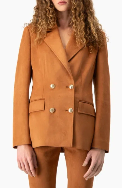 Ivonne Double-breasted Faux Suede Blazer In Brown