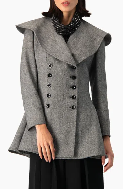 Ivonne Double-breasted Peplum Jacket With Oversized Shawl Collar In Gray