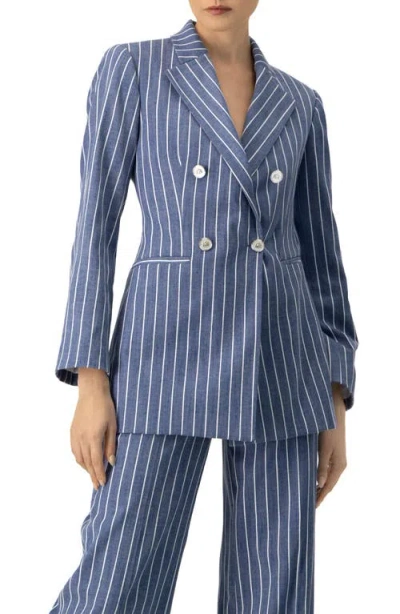 Ivonne Double-breasted Striped Blazer In Blue