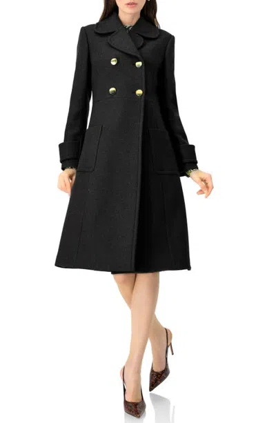 Ivonne Double-breasted Wool-blend Coat With Golden Buttons In Black