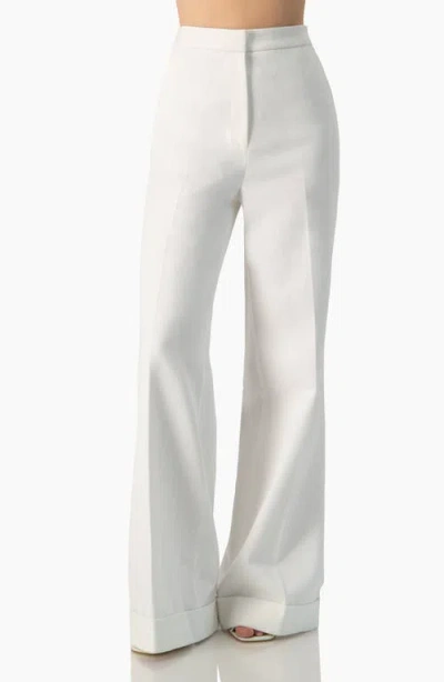 Ivonne Elegant High-rise Wide-leg Cuffed Tailored Trousers In White