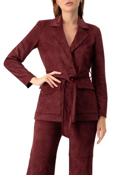 Ivonne Faux-suede Blazer With Waist Tie In Brown