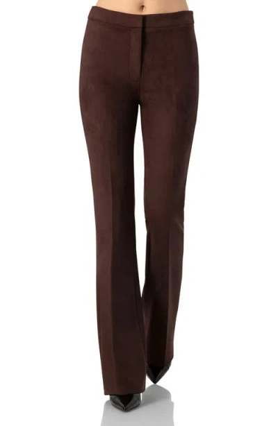 Ivonne Flared Faux-suede Trousers With Simulated Back Pockets In Brown