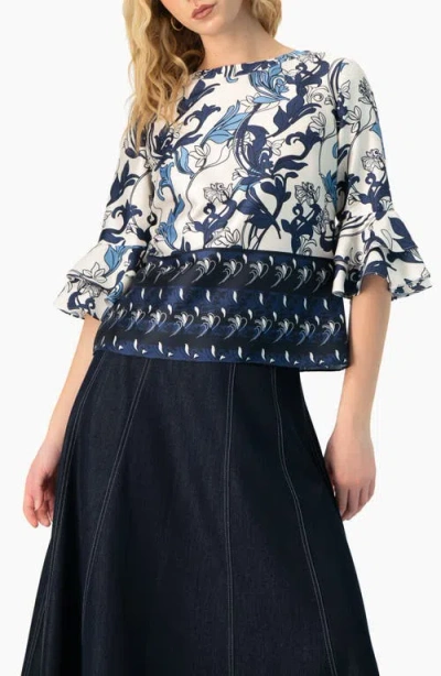 Ivonne Floral Blouse With Sleeve Ruffles In Blue